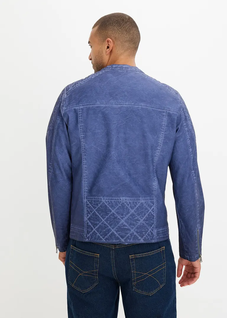 Bonprix Modische Lederimitat-Jacke Im Bikerstil - Blau - Herren