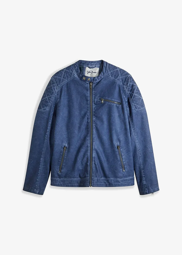bonprix Modische Lederimitat-Jacke im Bikerstil - blau - Herren