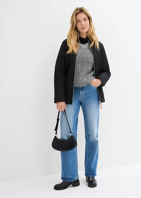 Bonprix Modische Long-Steppjacke Mit Taschen - Schwarz - Damen