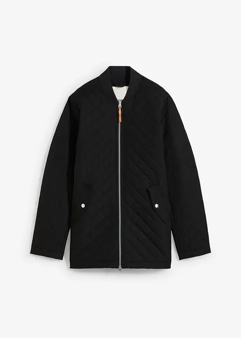 bonprix Modische Long-Steppjacke mit Taschen - schwarz - Damen