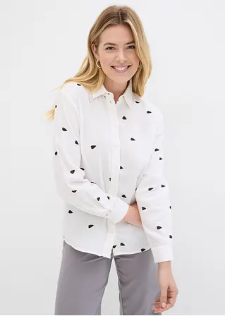 Bonprix Modische Musselin-Bluse Mit Herzmuster - Weiß - Damen