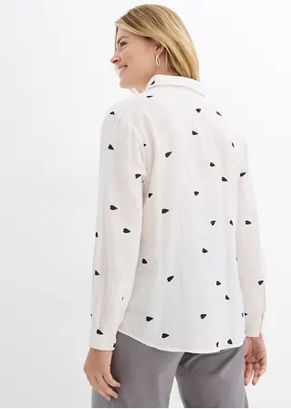 Bonprix Modische Musselin-Bluse Mit Herzmuster - Weiß - Damen