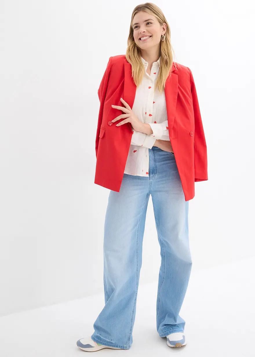 Bonprix Modische Musselin-Bluse Mit Herzmuster - Weiß - Damen