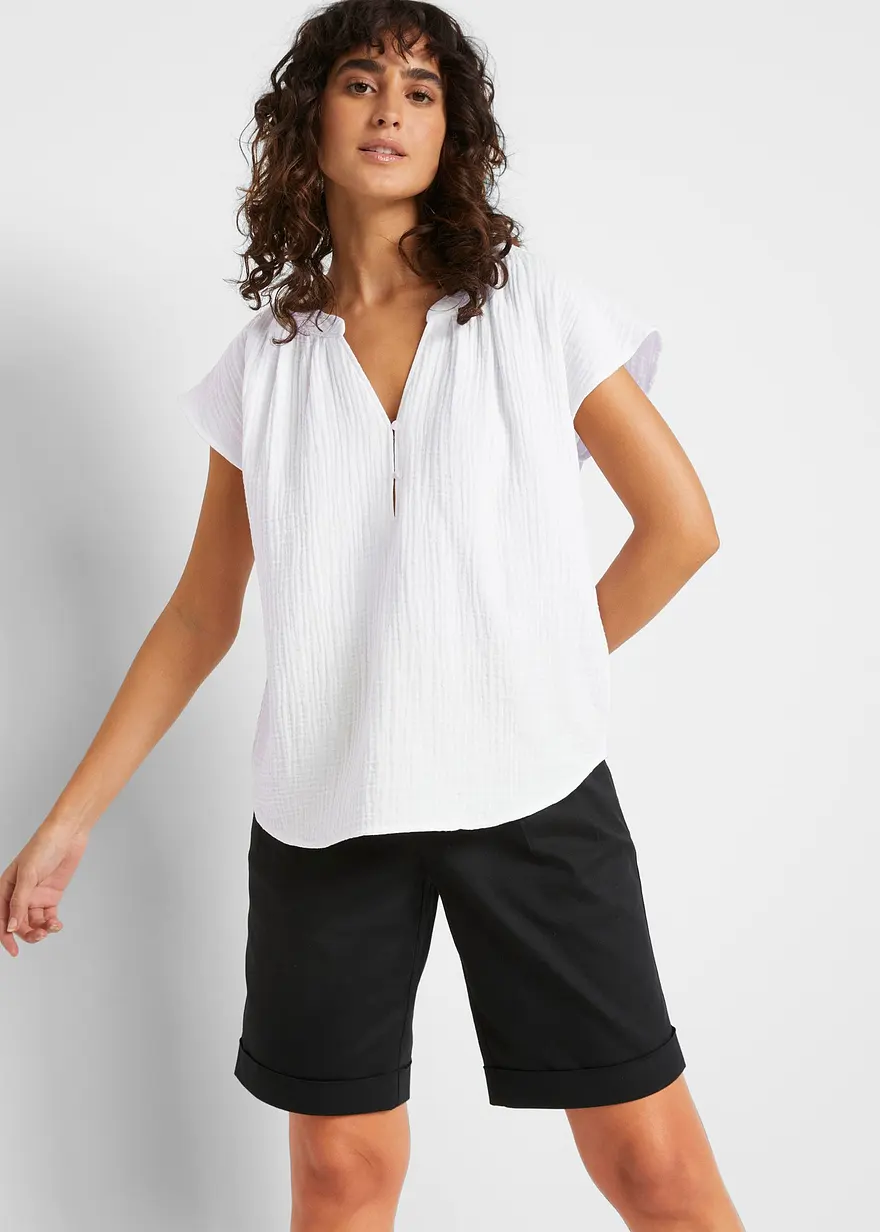 Bonprix Modische Musselin-Bluse Mit V-Ausschnitt Und überschnittenen Schultern