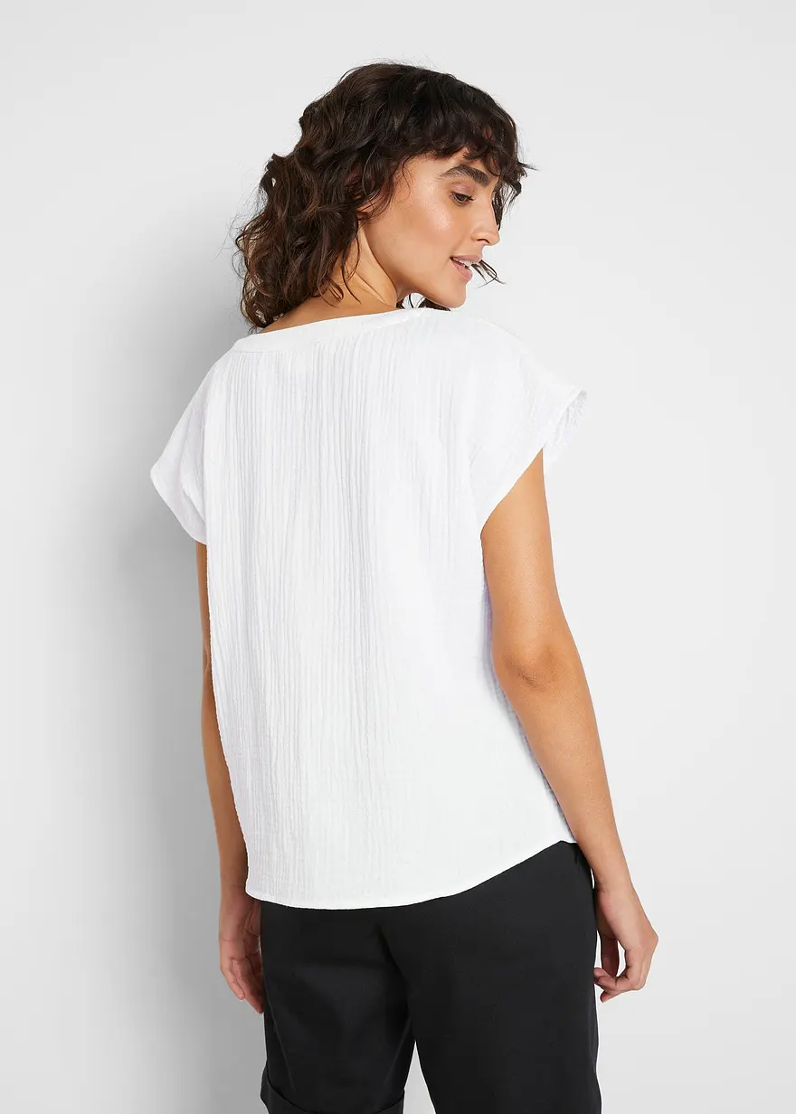 Bonprix Modische Musselin-Bluse Mit V-Ausschnitt Und überschnittenen Schultern