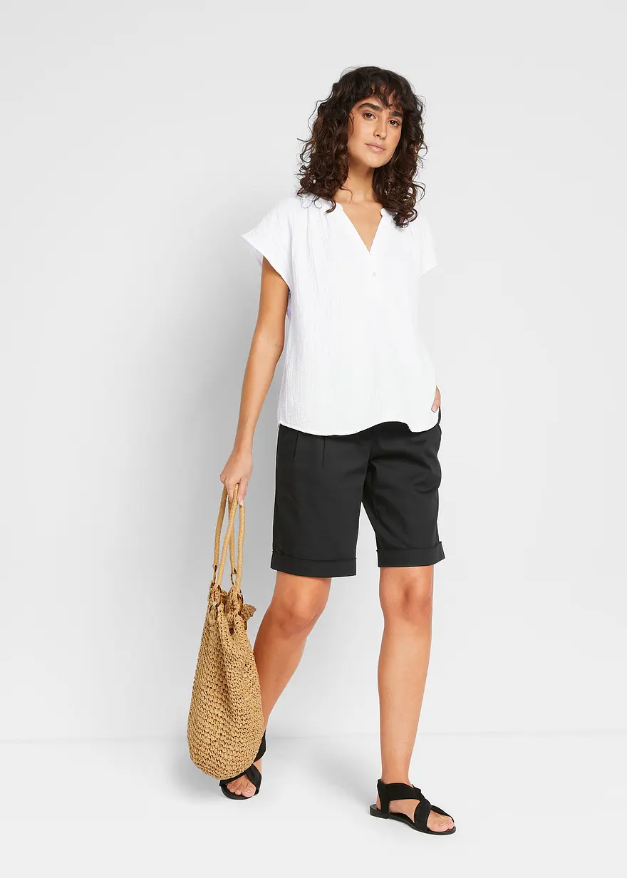 Bonprix Modische Musselin-Bluse Mit V-Ausschnitt Und überschnittenen Schultern