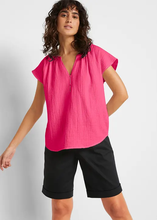 Bonprix Modische Musselin-Bluse Mit V-Ausschnitt Und überschnittenen Schultern