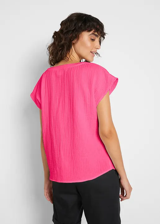 Bonprix Modische Musselin-Bluse Mit V-Ausschnitt Und überschnittenen Schultern