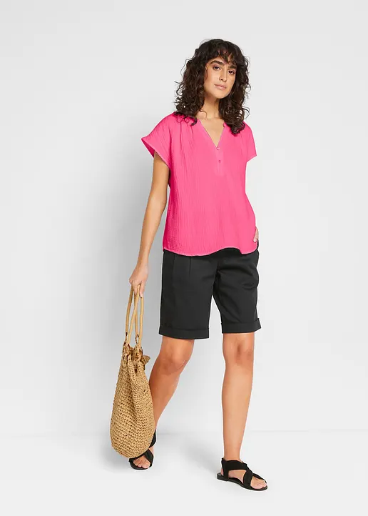 Bonprix Modische Musselin-Bluse Mit V-Ausschnitt Und überschnittenen Schultern