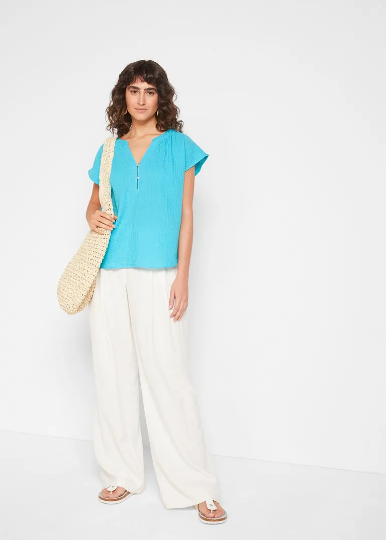 Bonprix Modische Musselin-Bluse Mit V-Ausschnitt Und überschnittenen Schultern