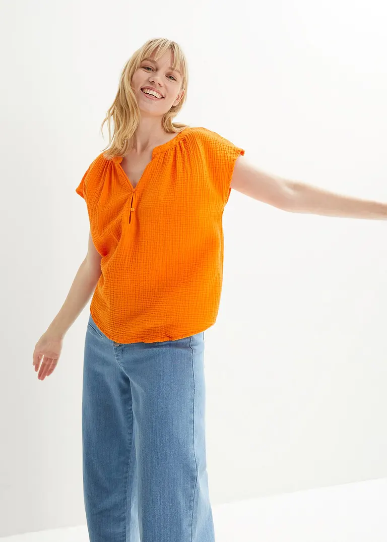 Bonprix Modische Musselin-Bluse Mit V-Ausschnitt Und überschnittenen Schultern