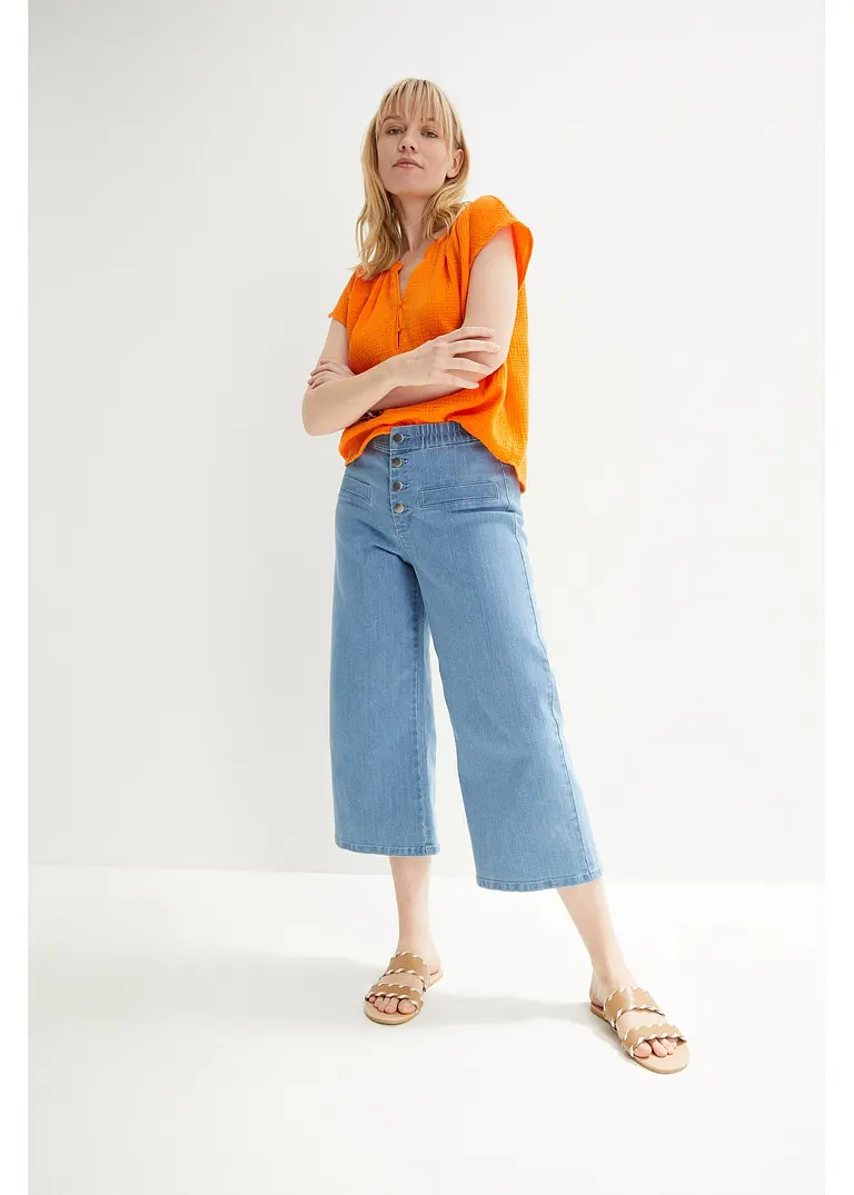 Bonprix Modische Musselin-Bluse Mit V-Ausschnitt Und überschnittenen Schultern
