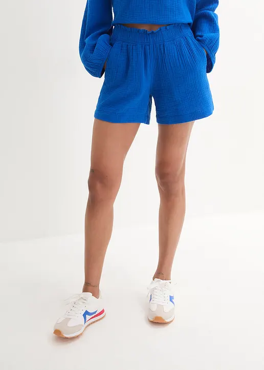 Bonprix Modische Musselin-Shorts Mit Bequembund - Blau - Damen