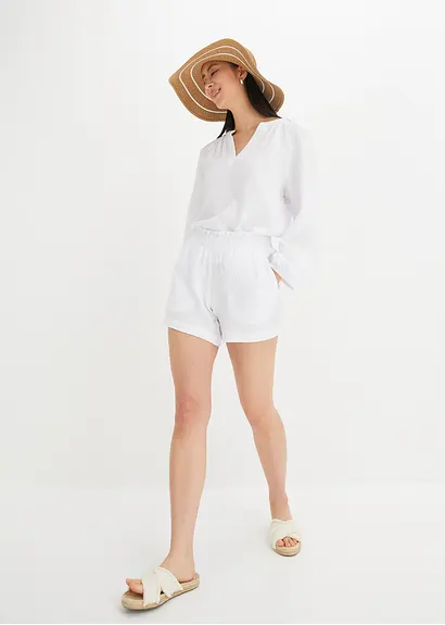 Bonprix Modische Musselin-Shorts Mit Bequembund - Weiß - Damen
