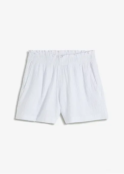 bonprix Modische Musselin-Shorts mit Bequembund - weiß - Damen
