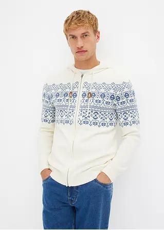 Bonprix Modische Norweger Strickjacke Mit Kapuze - Weiß