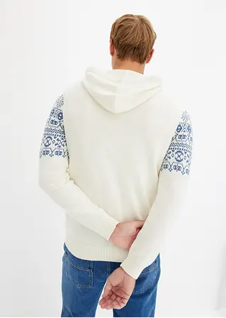 Bonprix Modische Norweger Strickjacke Mit Kapuze - Weiß