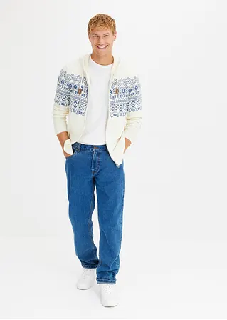 Bonprix Modische Norweger Strickjacke Mit Kapuze - Weiß