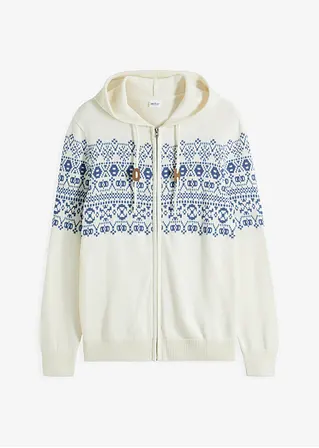 bonprix Modische Norweger Strickjacke mit Kapuze - weiß
