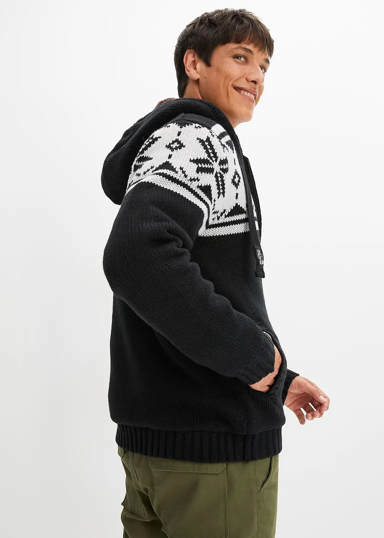 Bonprix Modische Outdoor-Strickjacke Mit Wärmendem Fleecefutter - Schwarz