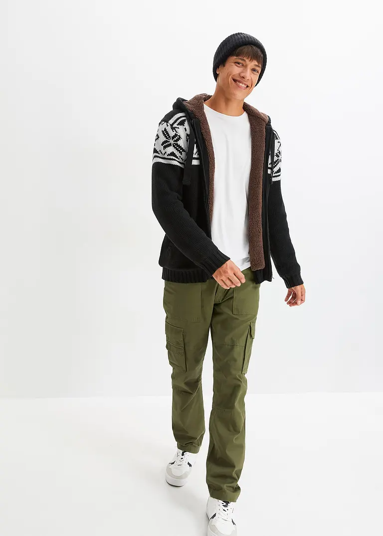 Bonprix Modische Outdoor-Strickjacke Mit Wärmendem Fleecefutter - Schwarz