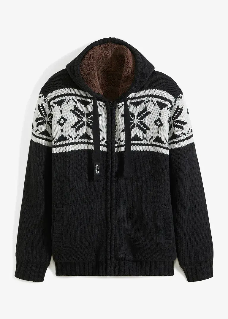 bonprix Modische Outdoor-Strickjacke mit wärmendem Fleecefutter - schwarz