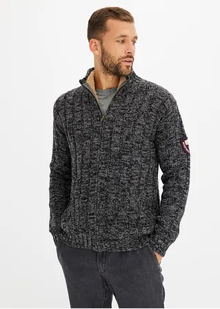 Bonprix Modische Outdoor Strickjacke Wam Gefüttert - Schwarz