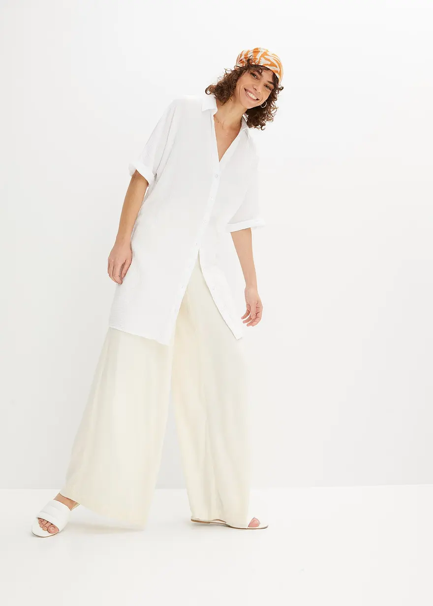 Bonprix Modische Oversize-Bluse Aus Trendigem Baumwoll-Musselin - Weiß