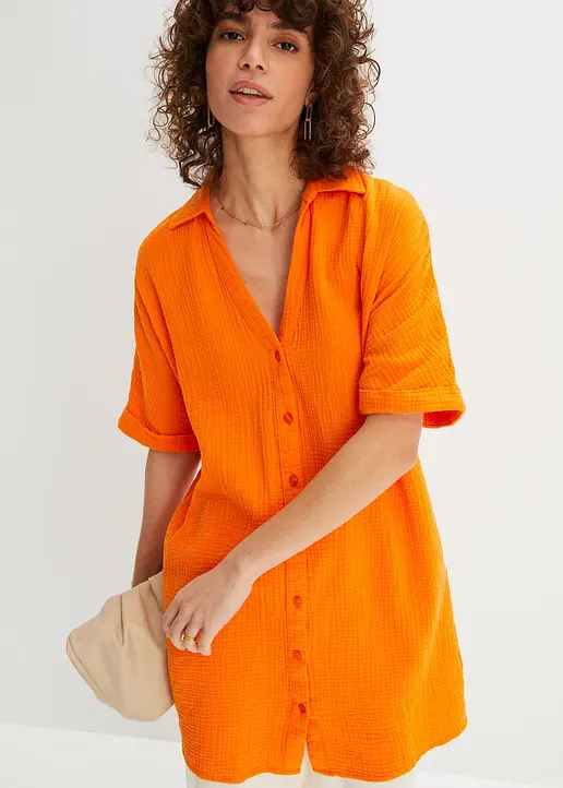 Bonprix Modische Oversize-Bluse Aus Trendigem Baumwoll-Musselin - Orange