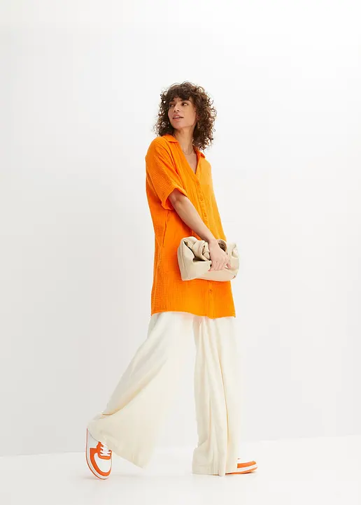 Bonprix Modische Oversize-Bluse Aus Trendigem Baumwoll-Musselin - Orange