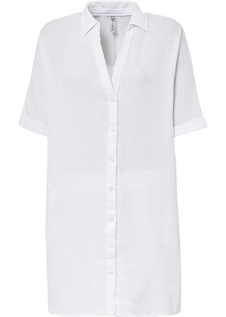 bonprix Modische Oversize-Bluse aus trendigem Baumwoll-Musselin - weiß