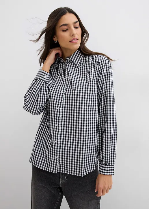Bonprix Modische Oversized Bluse Mit Knopfleiste - Schwarz
