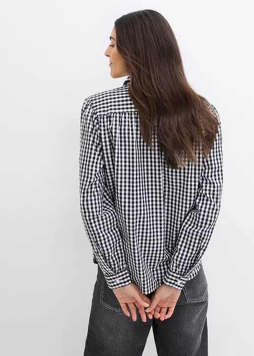 Bonprix Modische Oversized Bluse Mit Knopfleiste - Schwarz