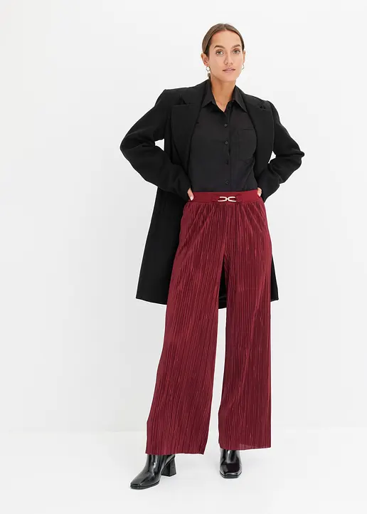Bonprix Modische Plissée-Hose Mit Dekorativer Schnalle Vorne Am Bund