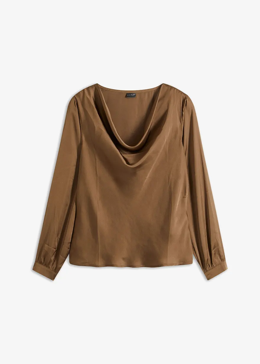 bonprix modische Satin-Bluse mit Wasserfall-Ausschnitt vorne - braun