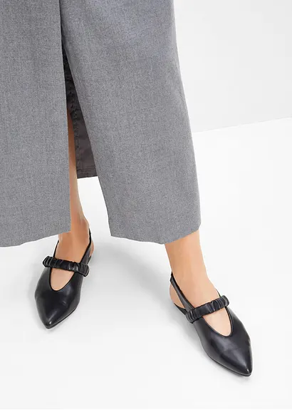 Bonprix Modische Sling Ballerina Mit Raffung - Schwarz - Damen