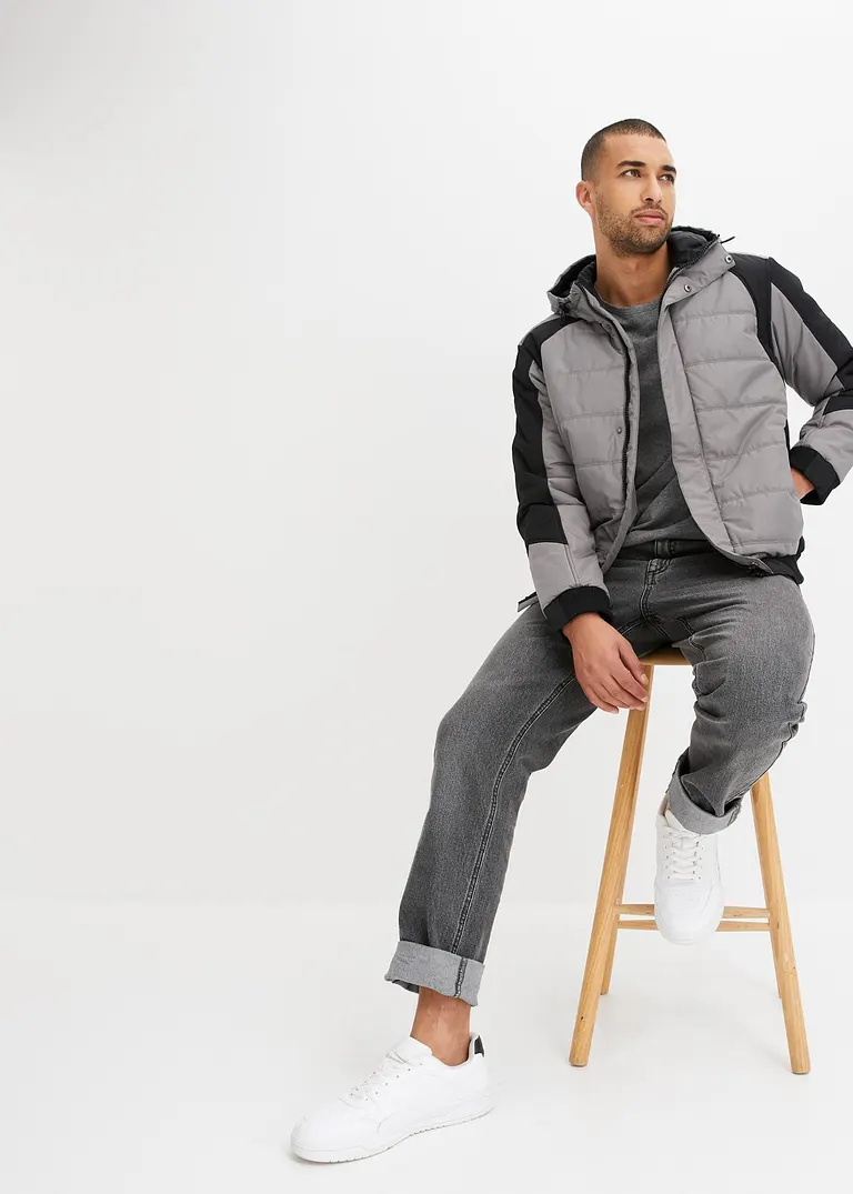 Bonprix Modische Steppjacke Mit Kontrastfarbigen Details - Grau