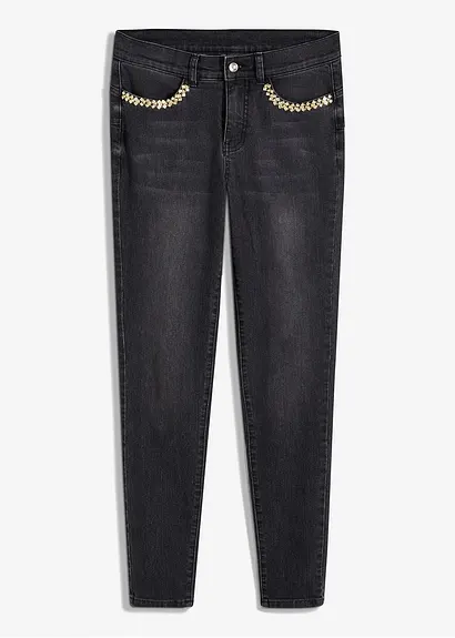 bonprix Modische Stretch-Jeans mit toller Waschung und stylischem Schmuckdetail