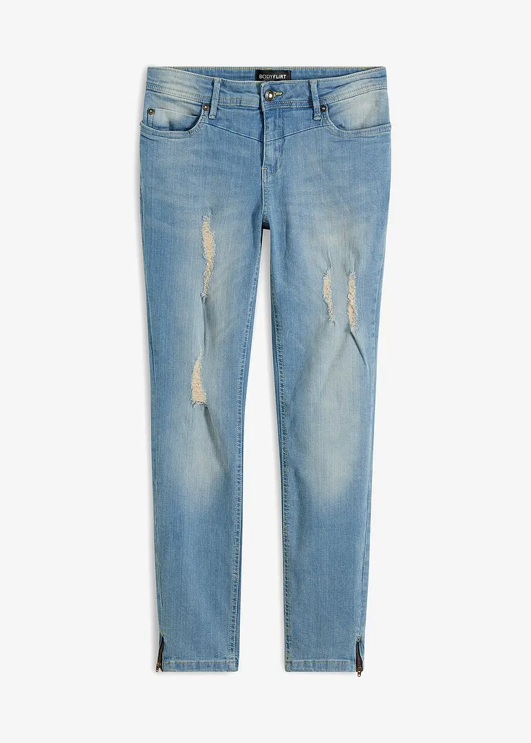 bonprix Modische Stretchjeans in Knöchellänge mit dekorativem Zipperabschluss am Saum