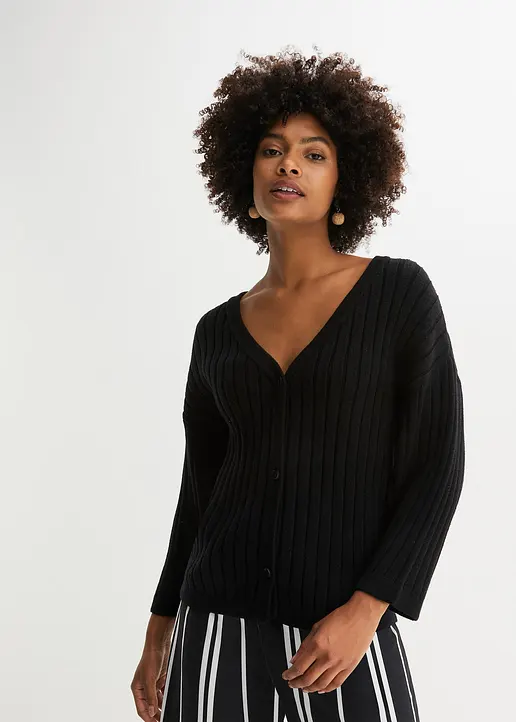Bonprix Modische Strickjacke In Bequemer Boxy-Form. - Schwarz Regular