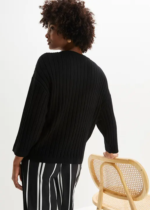 Bonprix Modische Strickjacke In Bequemer Boxy-Form. - Schwarz Regular