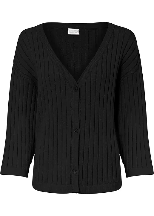 bonprix Modische Strickjacke in bequemer Boxy-Form. - schwarz regular