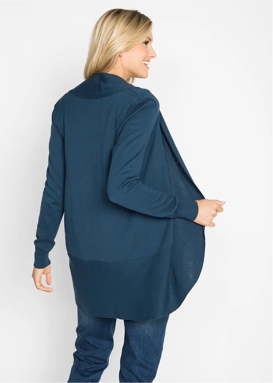 Bonprix Modische Strickjacke Mit Abgerundetem Saum - Blau