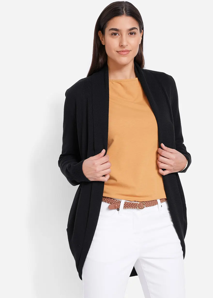 Bonprix Modische Strickjacke Mit Abgerundetem Saum - Schwarz