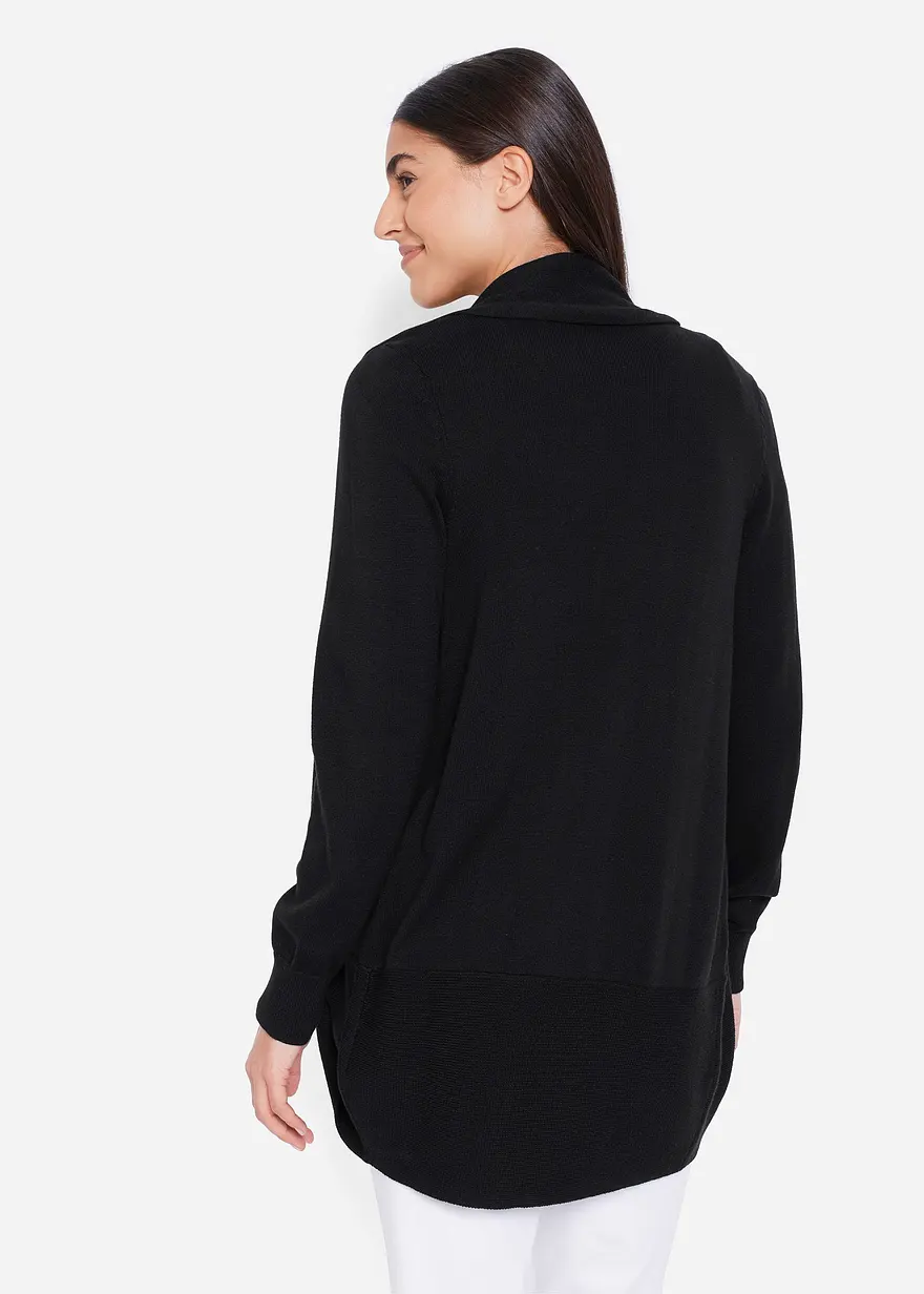 Bonprix Modische Strickjacke Mit Abgerundetem Saum - Schwarz