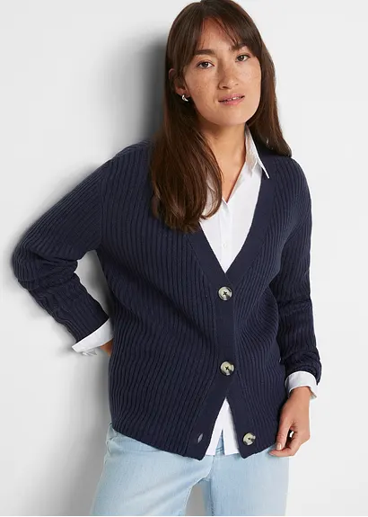 Bonprix Modische Strickjacke Mit Auffallenden Knöpfen - Blau