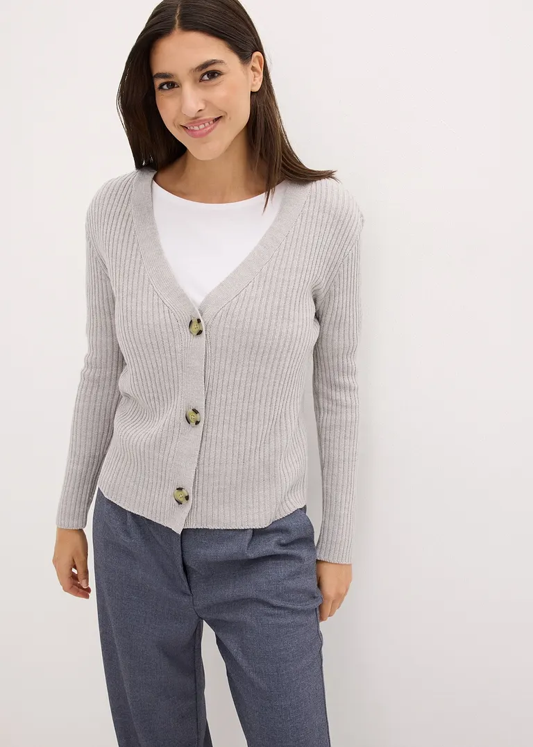 Bonprix Modische Strickjacke Mit Auffallenden Knöpfen - Grau