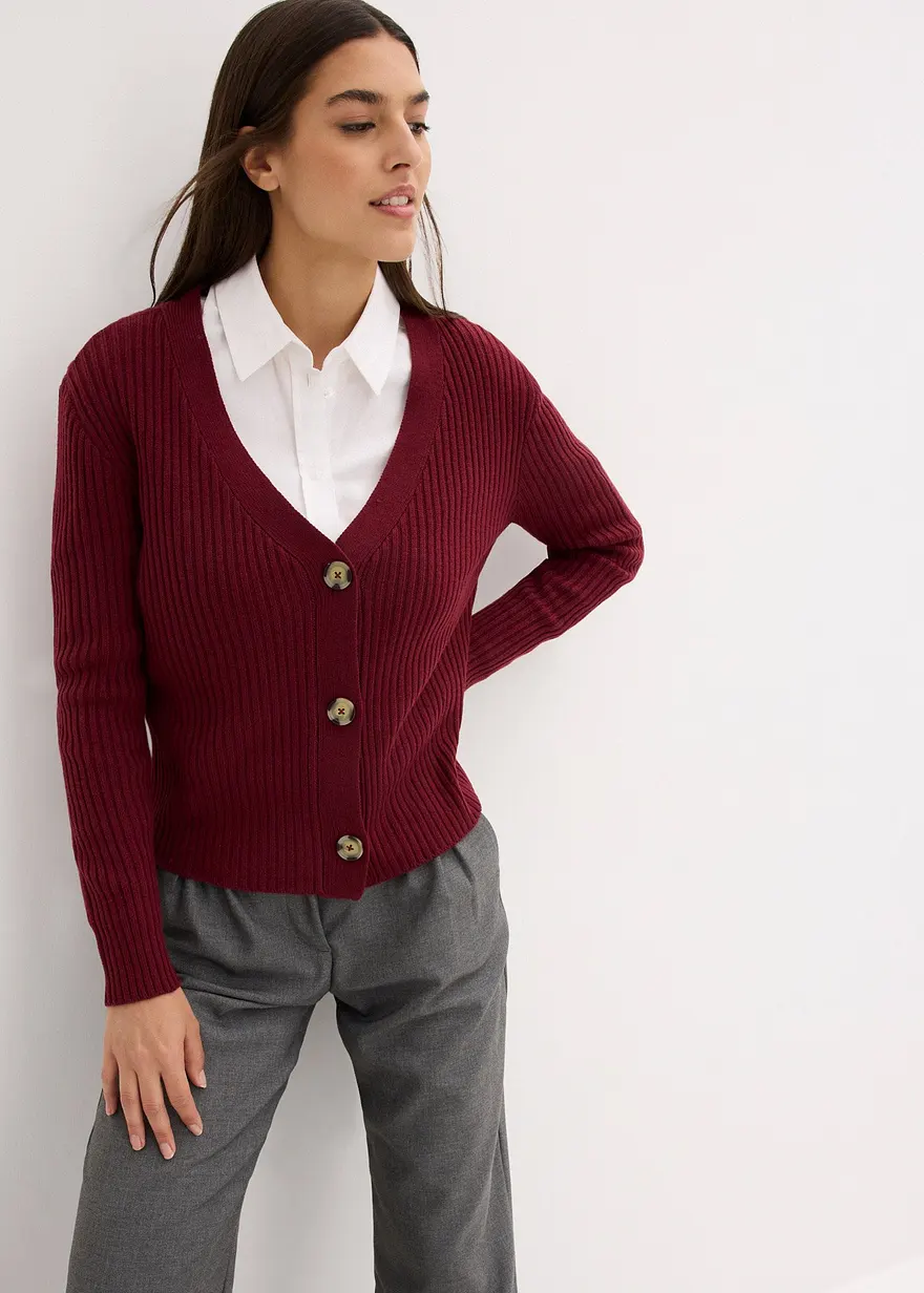 Bonprix Modische Strickjacke Mit Auffallenden Knöpfen - Rot
