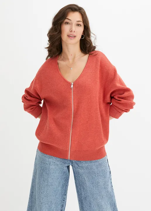 Bonprix Modische Strickjacke Mit Reißverschluss Vorne - Rosa