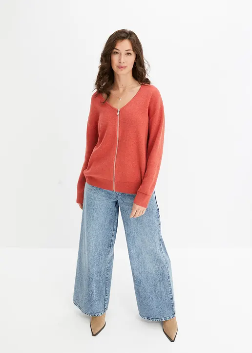 Bonprix Modische Strickjacke Mit Reißverschluss Vorne - Rosa